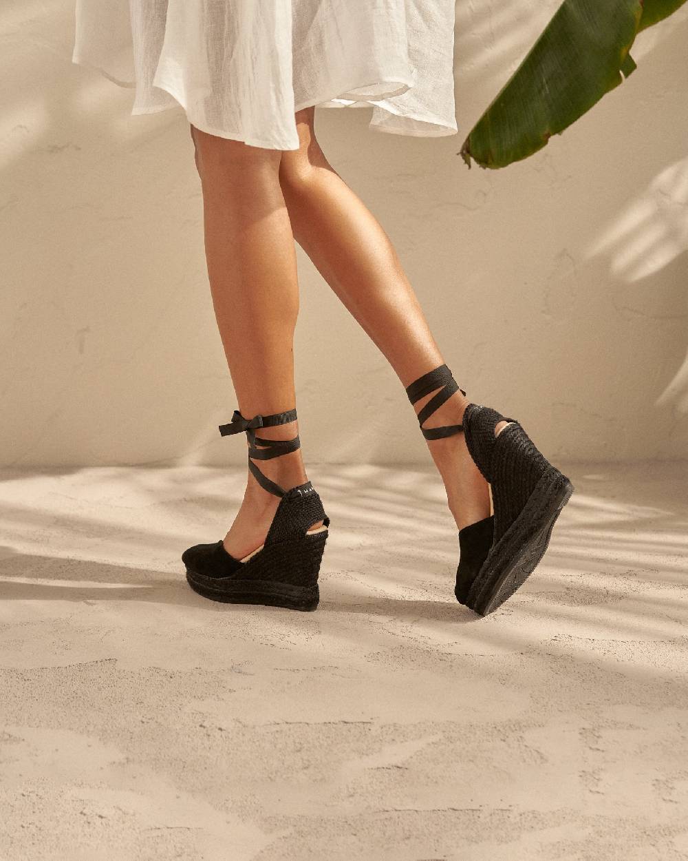 Manebí Soft Suede Heart-Shaped|Wedge Espadrilles - Hamptons Black On Tone Officina