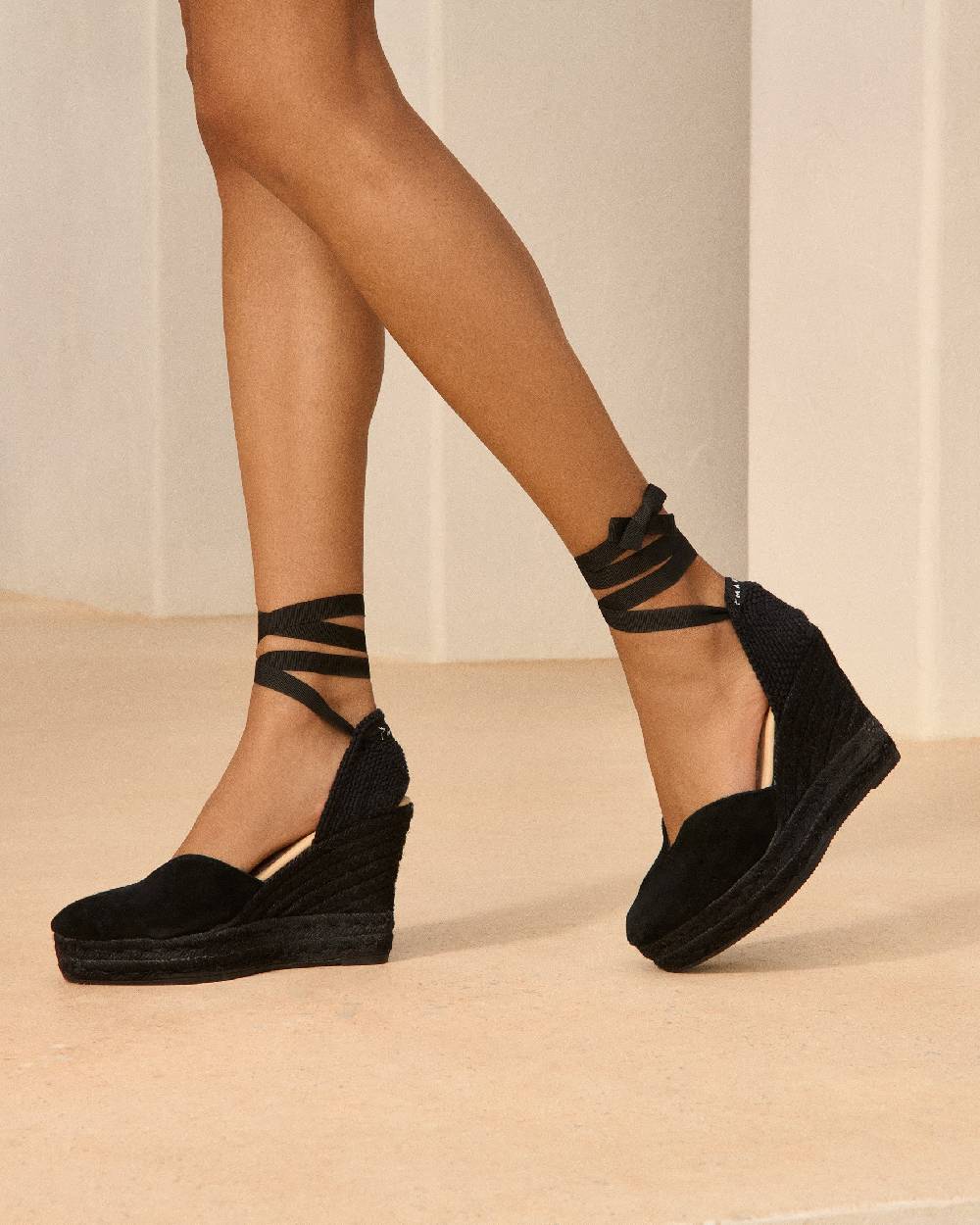 Manebí Soft Suede Heart-Shaped|Wedge Espadrilles - Hamptons Black On Tone Officina