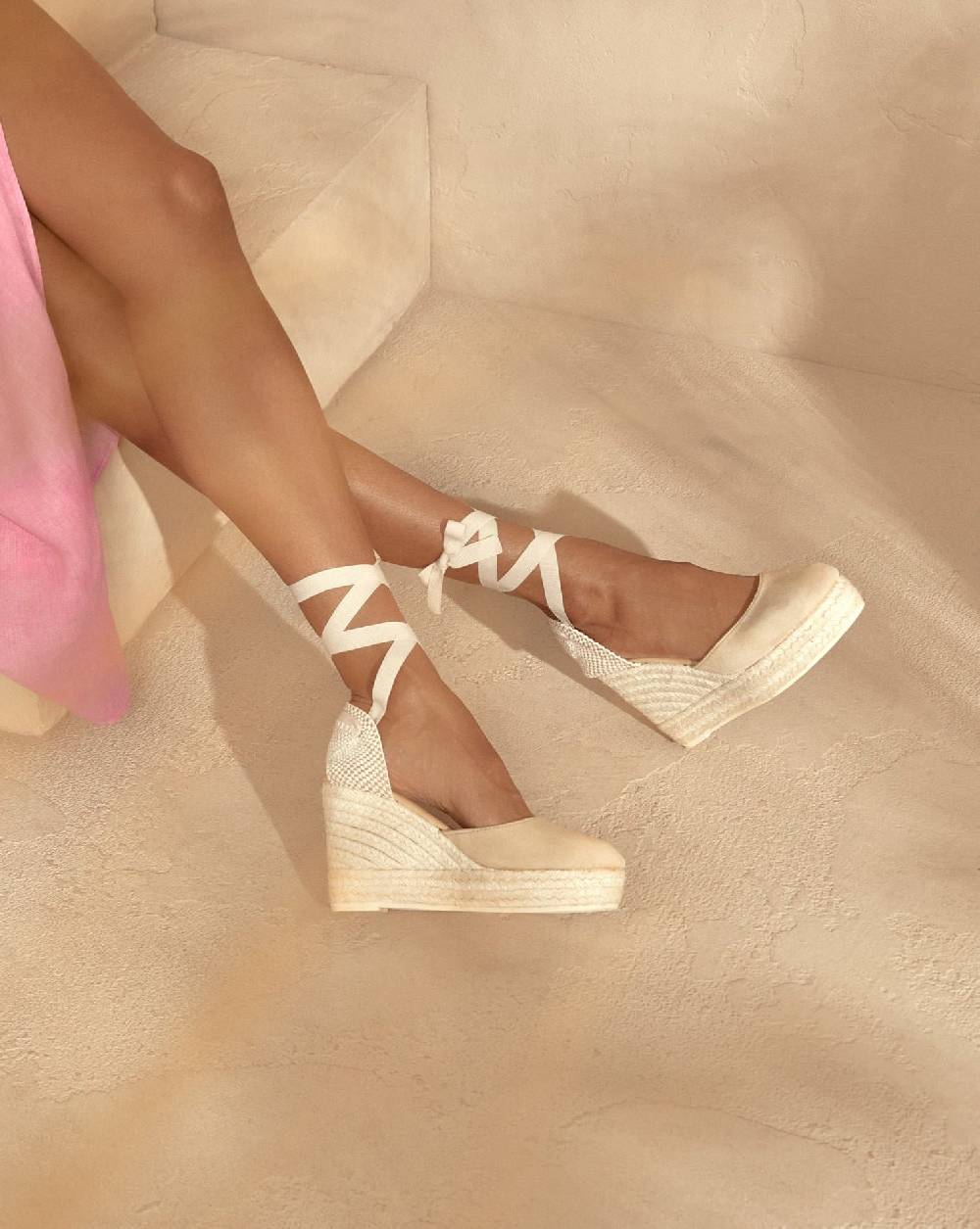 Manebí Soft Suede Wedge Espadrilles - Hamptons Champagne Beige Duty-free