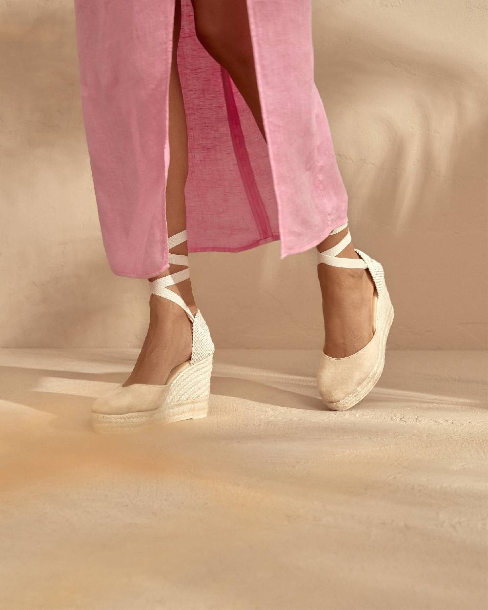 Manebí Soft Suede Wedge Espadrilles - Hamptons Champagne Beige Duty-free