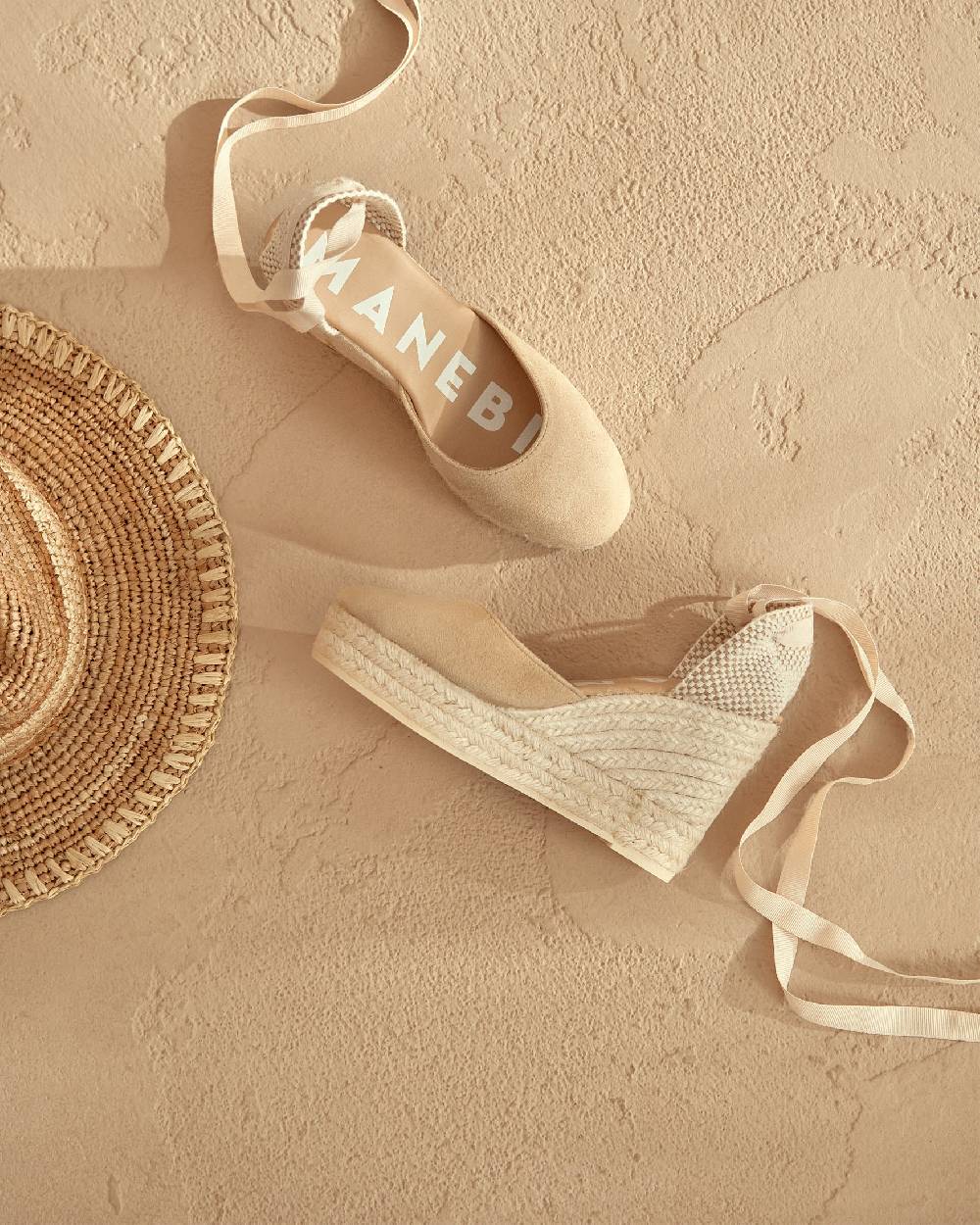 Manebí Soft Suede Wedge Espadrilles - Hamptons Champagne Beige Duty-free