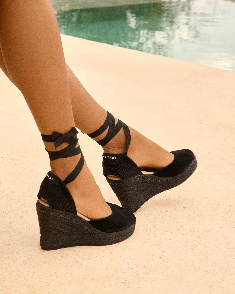Manebí Soft Suede Wedge Espadrilles - Hamptons Black On Tone Sconti questo mese