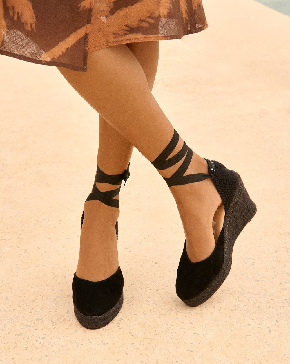 Manebí Soft Suede Wedge Espadrilles - Hamptons Black On Tone Sconti questo mese