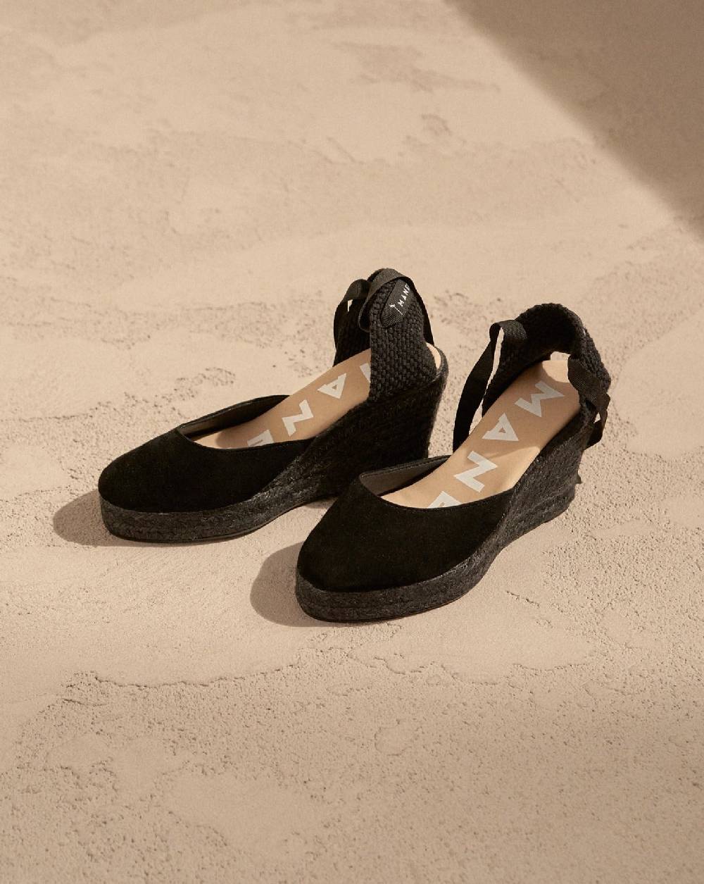 Manebí Soft Suede Wedge Espadrilles - Hamptons Black On Tone Sconti questo mese