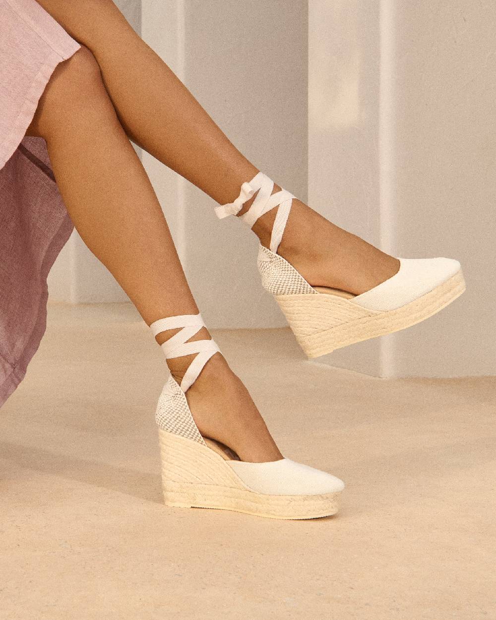 Manebí Organic Hemp Wedge Espadrilles - La Havana White Italy