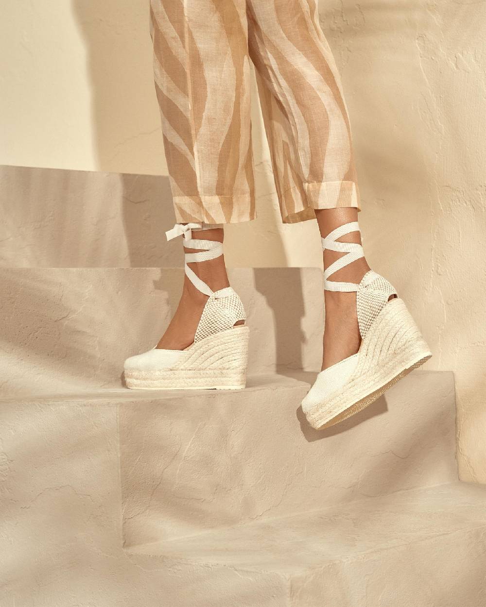 Manebí Organic Hemp Wedge Espadrilles - La Havana White Italy