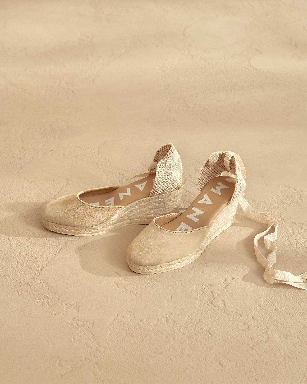 Manebí Soft Suede Low Wedge Espadrilles - Hamptons Champagne Beige Italia