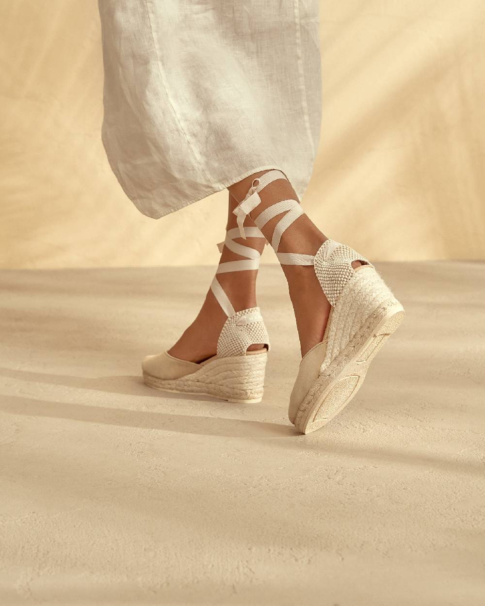 Manebí Soft Suede Low Wedge Espadrilles - Hamptons Champagne Beige Italia
