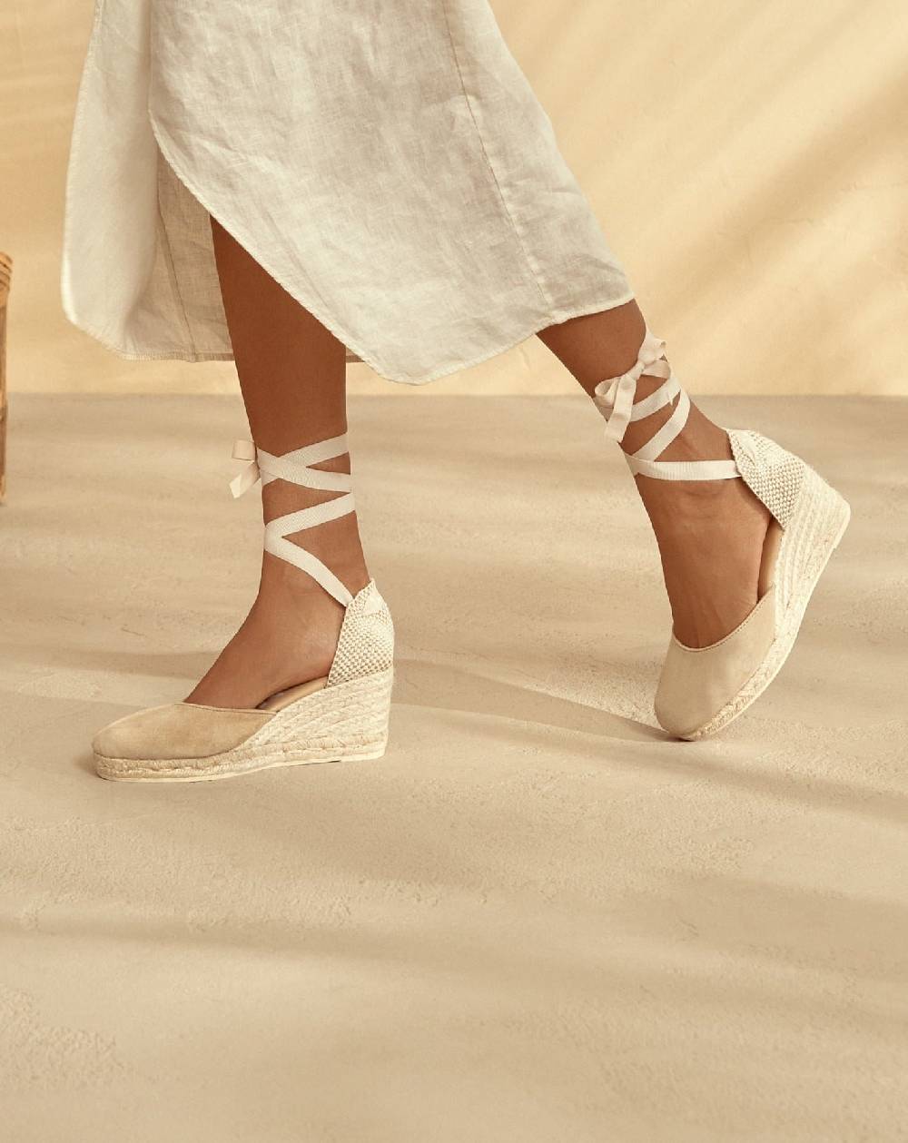 Manebí Soft Suede Low Wedge Espadrilles - Hamptons Champagne Beige Italia