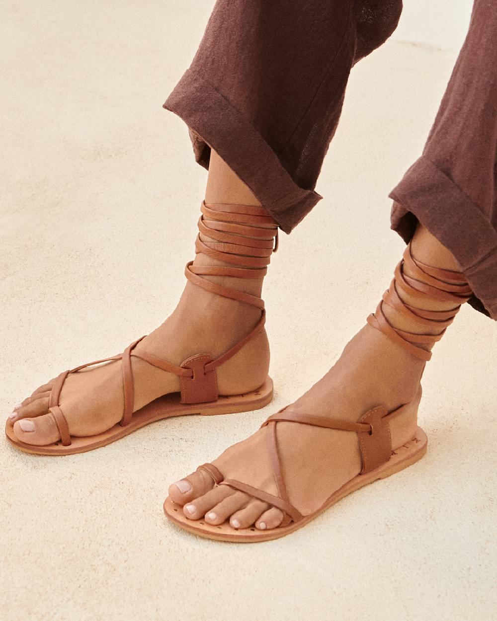 Manebí St. Tropez Leather Sandals - Tie-Up Tan Negozi Online