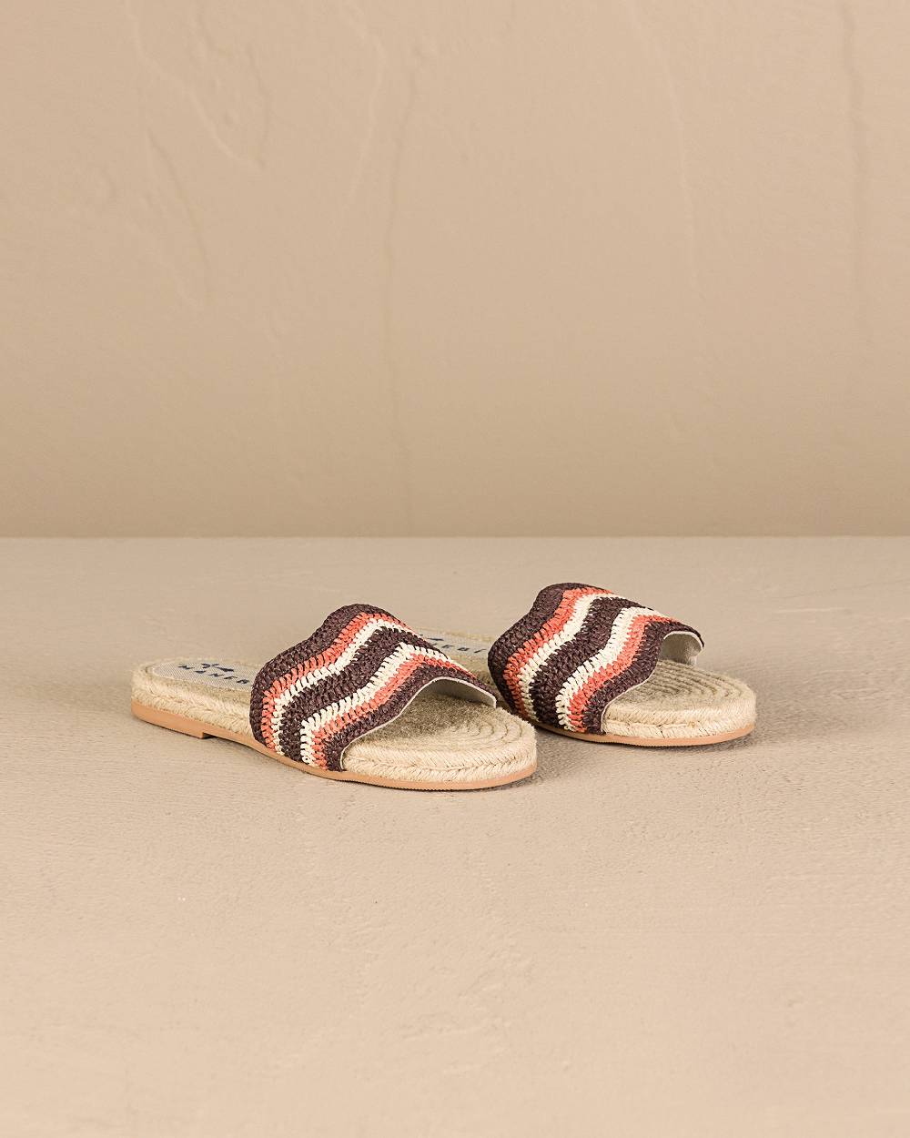 Manebí Raffia Crochet Jute Sandals - Yucatán Cocoa And Orange Rust Stripes Prezzo Ridotto