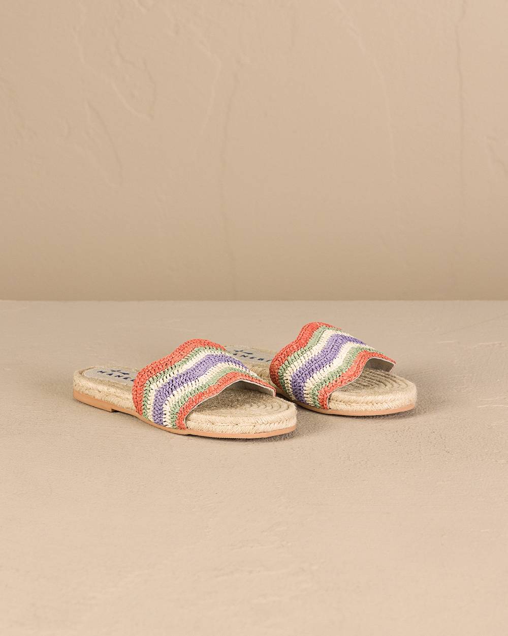 Manebí Raffia Crochet Jute Sandals - Yucatán Sage And Orange Rust Stripes Sottocosto