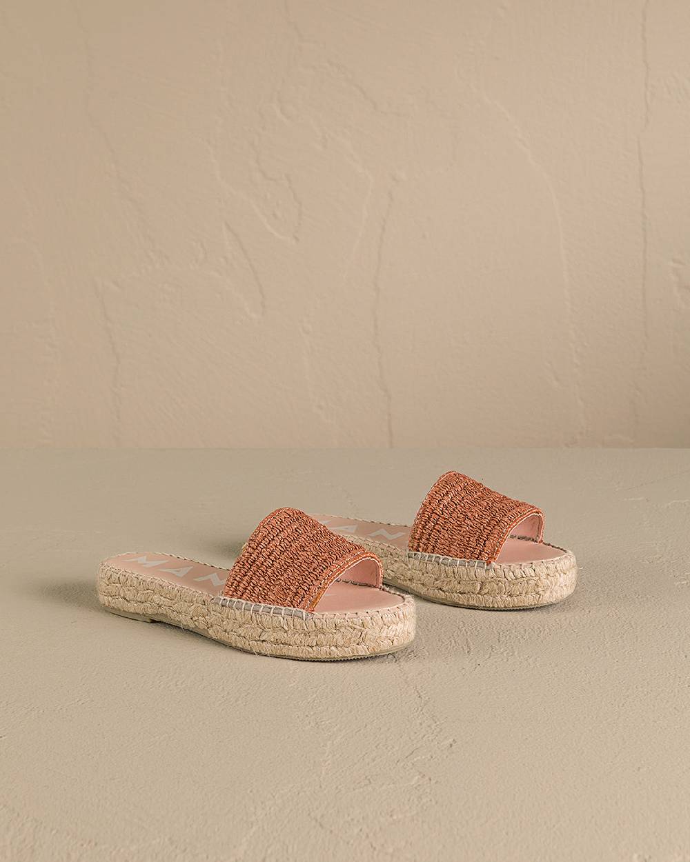 Manebí Raffia Stripes Double Sole Slides - Yucatán Orange Rust Presa