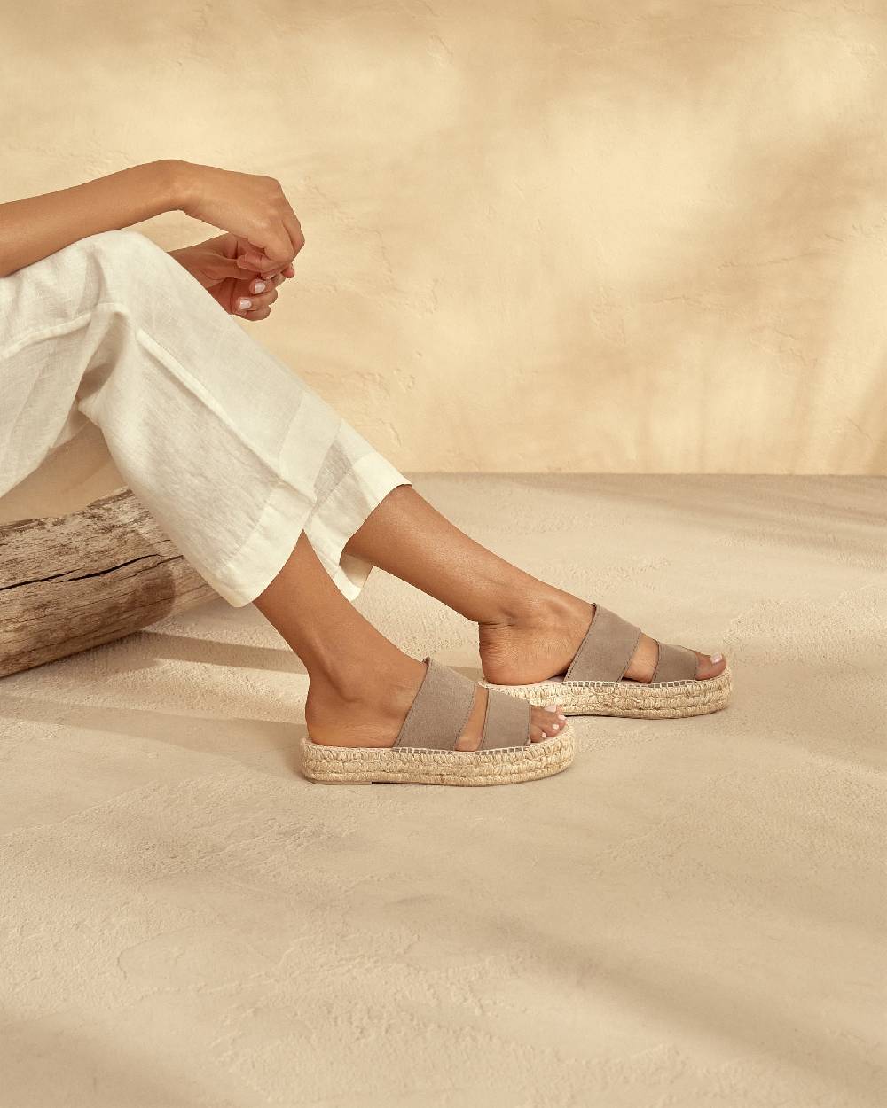 Manebí Suede Double Sole|Two Bands Sandals - Hamptons Coco Brown Sconto