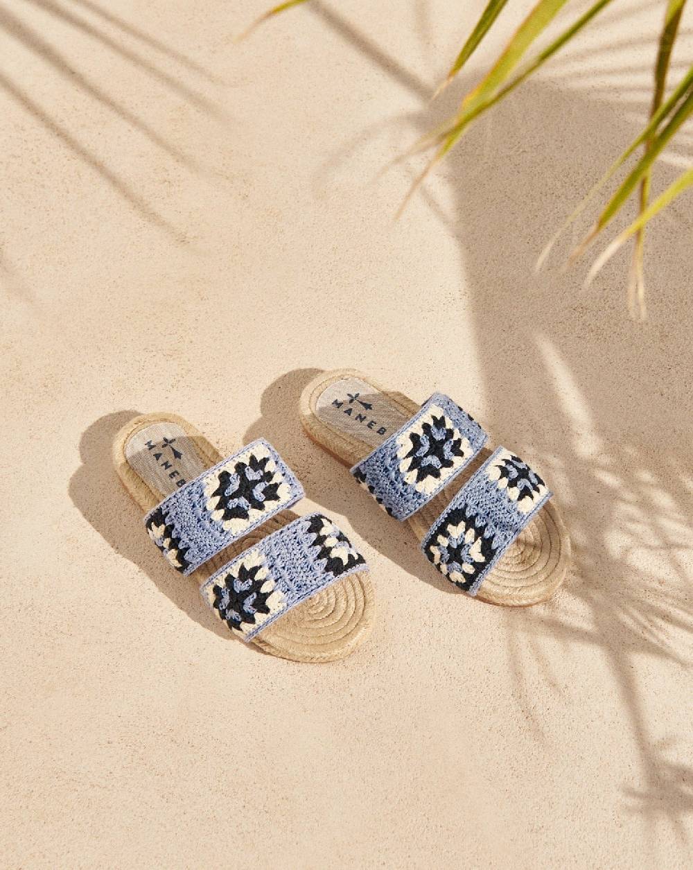Manebí Cotton Crochet Two Bands|Jute Sandals - Indigo \u0026 Navy Blue Economico