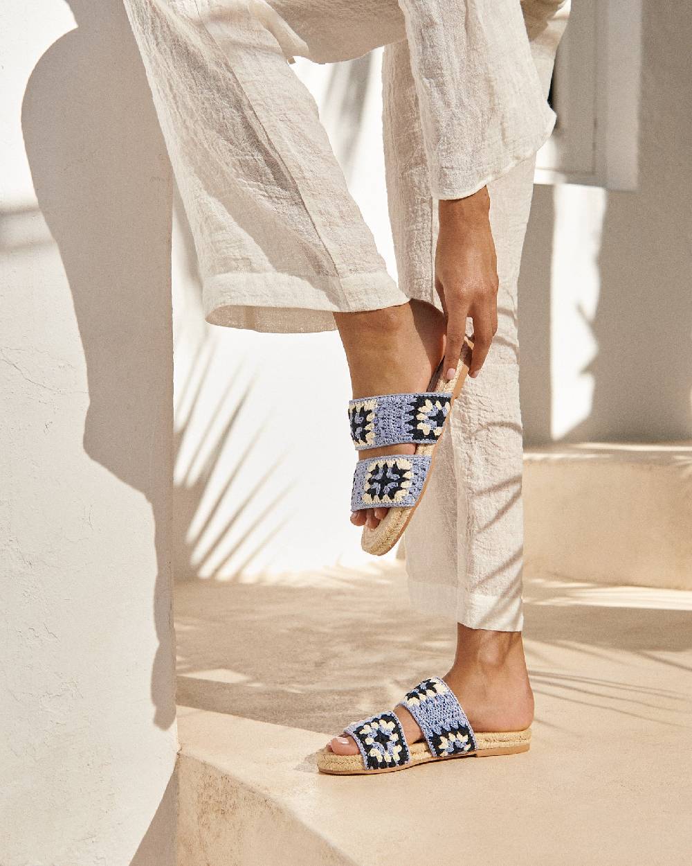 Manebí Cotton Crochet Two Bands|Jute Sandals - Indigo \u0026 Navy Blue Economico