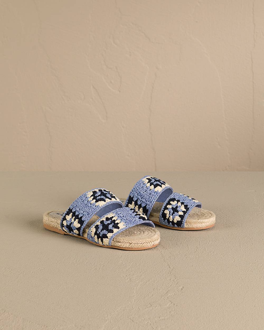 Manebí Cotton Crochet Two Bands|Jute Sandals - Indigo \u0026 Navy Blue Economico