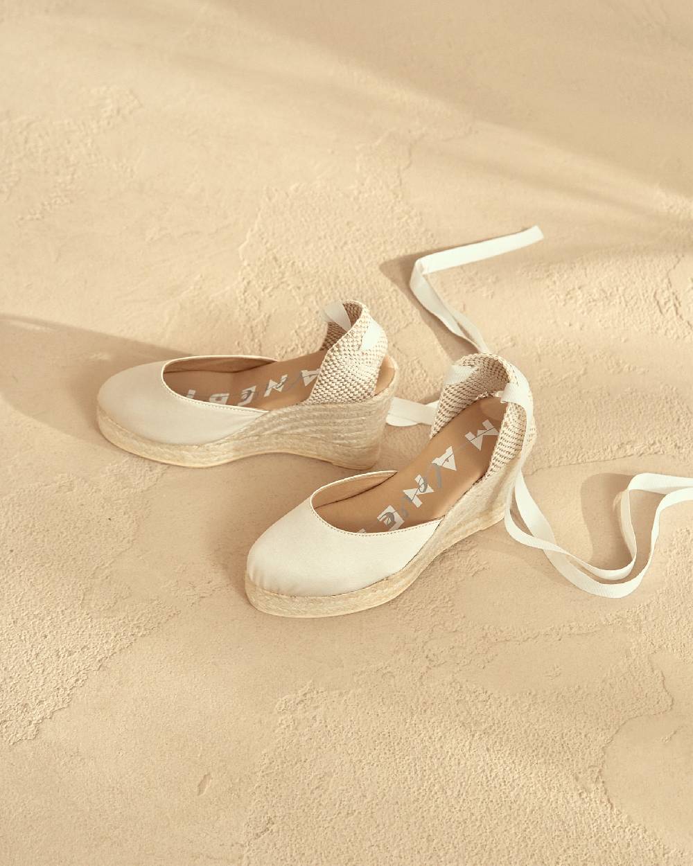 Manebí Satin Wedge Espadrilles - Love White Negozio online di fabbrica