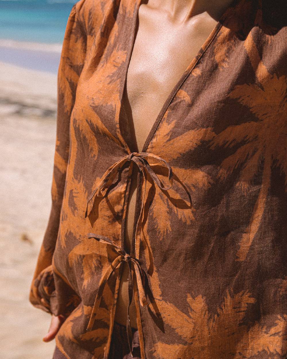 Manebí Printed Linen Cancun Shirt - Cocoa \u0026 Orange Rust Maxi Palm Latest fashion