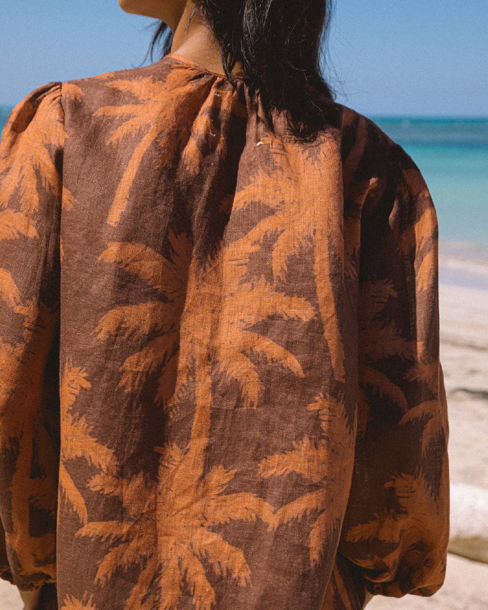 Manebí Printed Linen Cancun Shirt - Cocoa \u0026 Orange Rust Maxi Palm Latest fashion