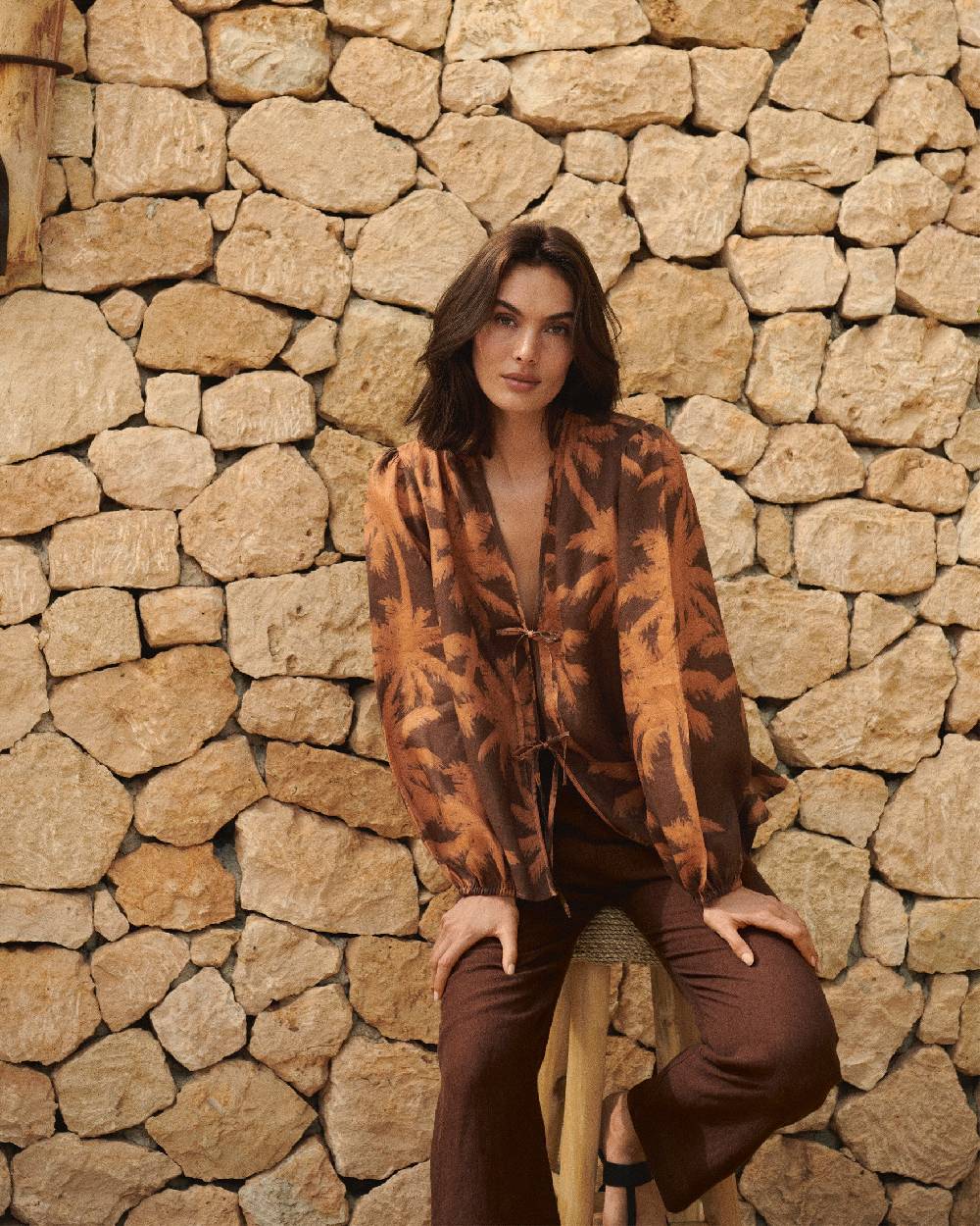 Manebí Printed Linen Cancun Shirt - Cocoa \u0026 Orange Rust Maxi Palm Latest fashion