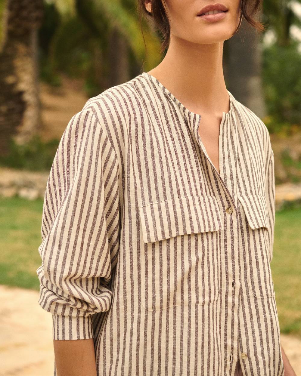 Manebí Valparaiso Shirt - Viscose Blend Off White \u0026 Cocoa Stripes Offerte esclusive