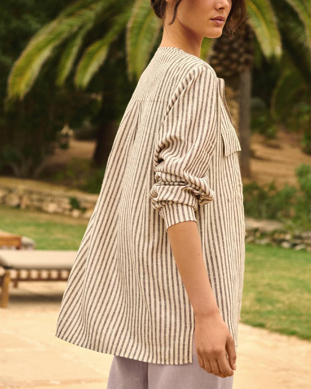 Manebí Valparaiso Shirt - Viscose Blend Off White \u0026 Cocoa Stripes Offerte esclusive