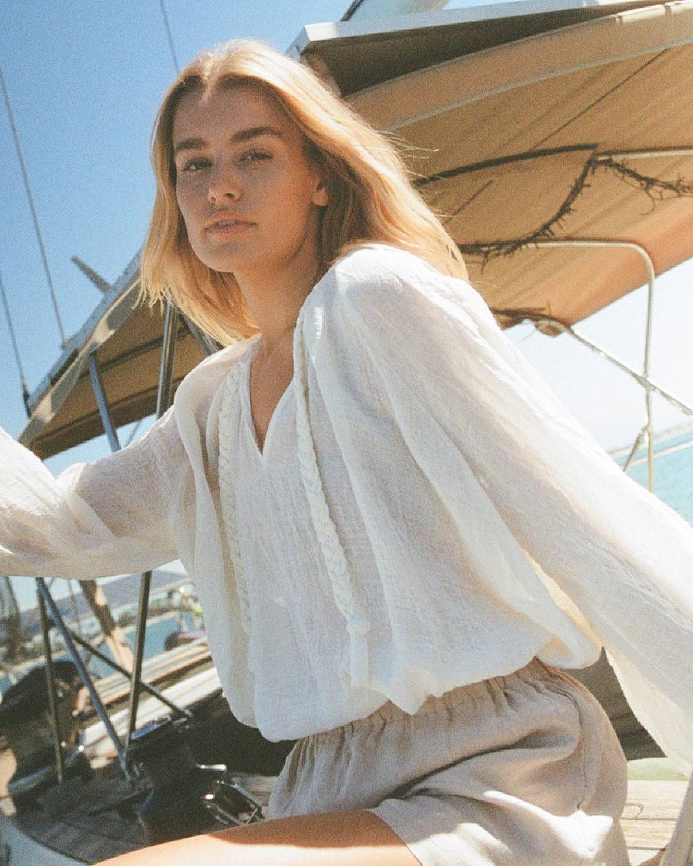 Manebí Linen Gauze Mykonos Shirt - Hand Braided Cord White Nuovi prodotti