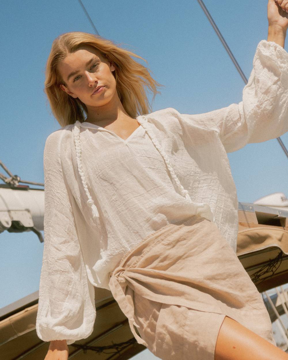 Manebí Linen Gauze Mykonos Shirt - Hand Braided Cord White Nuovi prodotti