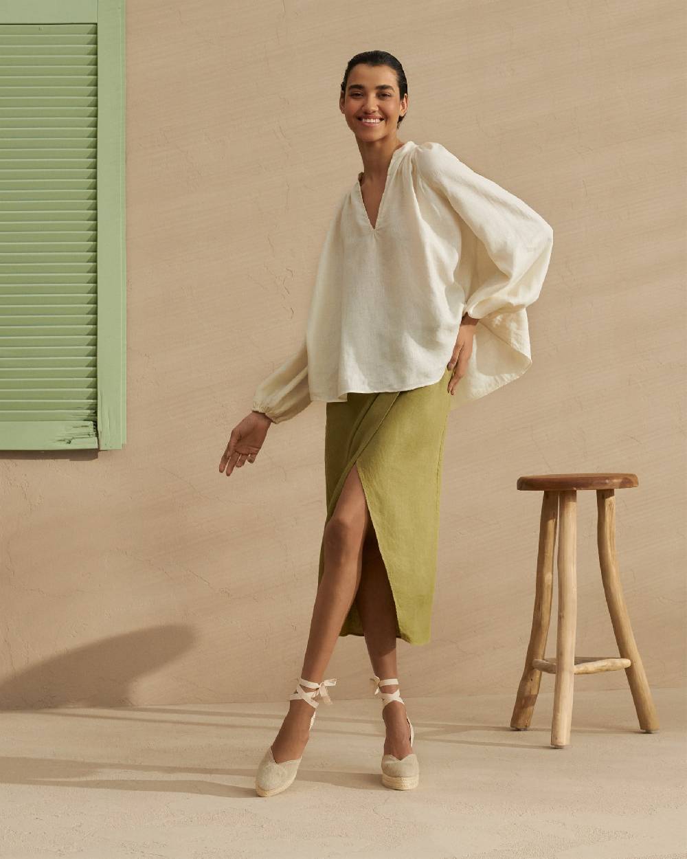 Manebí Linen Milos Shirt - Puffed Sleeves Eggnog Bestseller