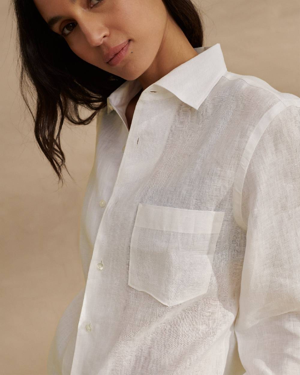 Manebí Linen Panama Shirt - Embroidered Palm White Liquidazione
