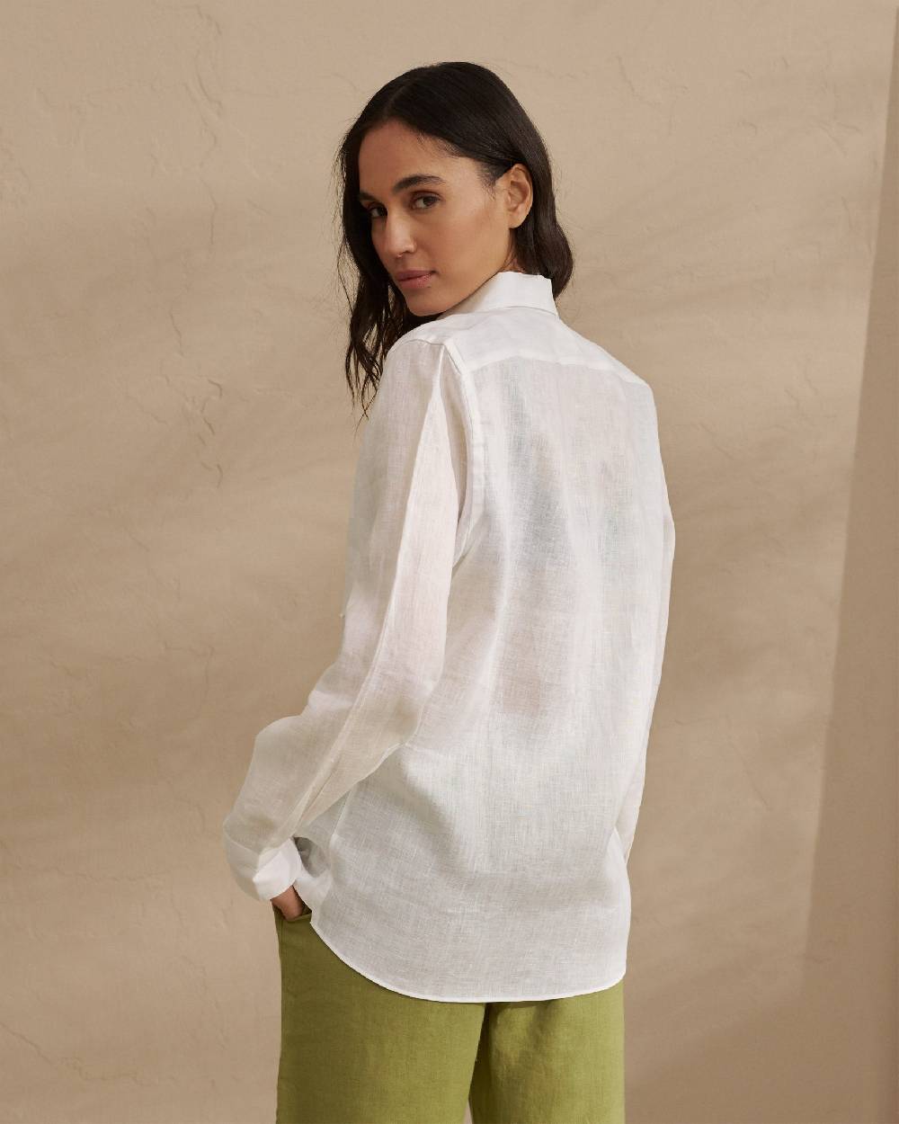 Manebí Linen Panama Shirt - Embroidered Palm White Liquidazione