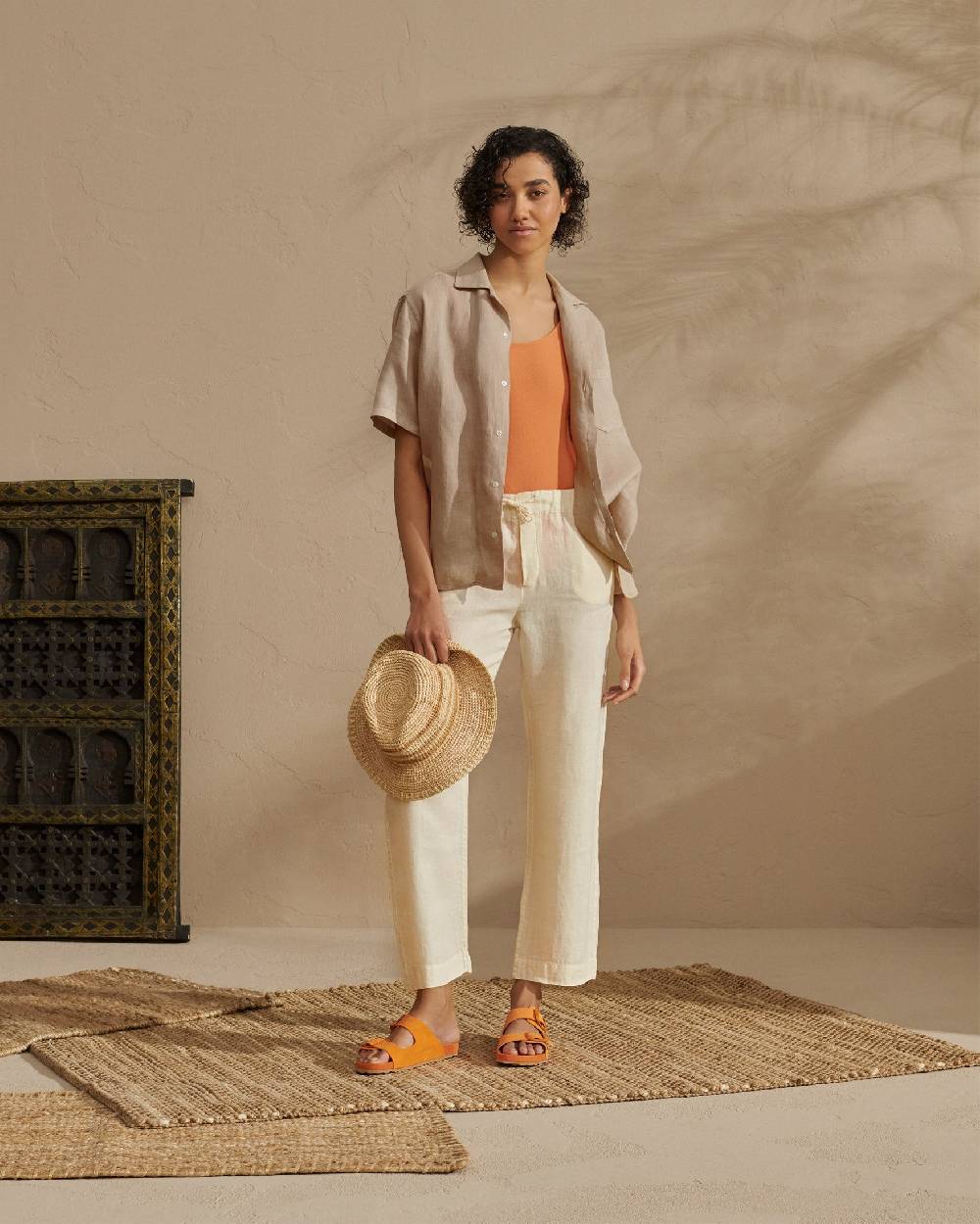 Manebí Washed Linen Havana|Camp-Collar Shirt - Sand Offerte giornaliere