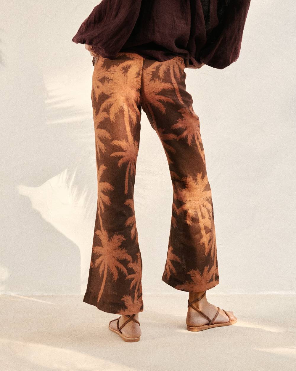 Manebí Printed Linen|Salamanca Trousers - Cocoa \u0026 Orange Rust Maxi Palm Prezzo basso