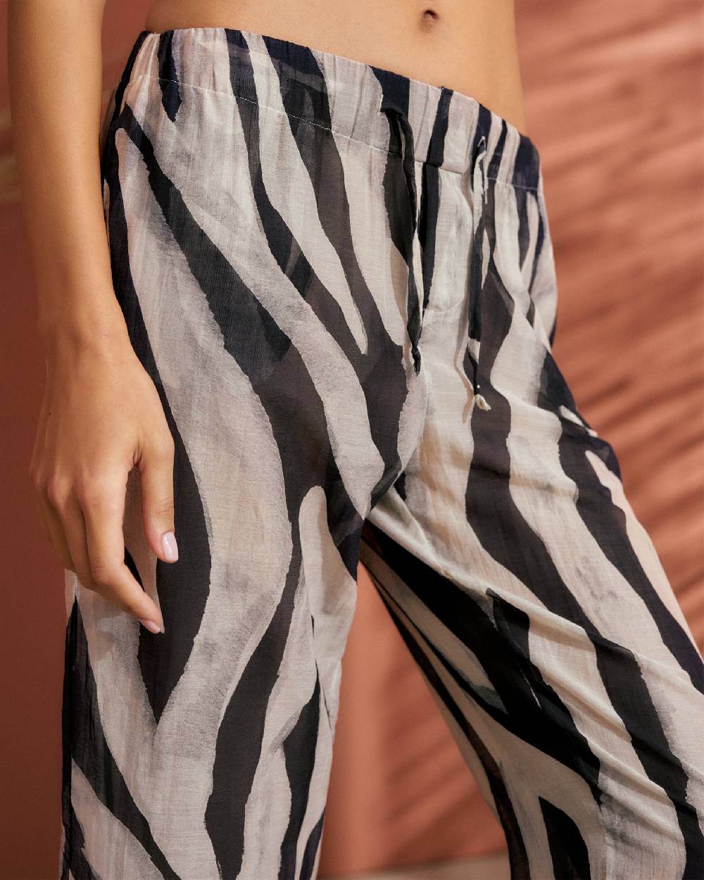 Manebí Printed Cotton Silk Voile|Belem Trousers - Elasticated Waistband Black Off White Maxi Zebra Latest stili
