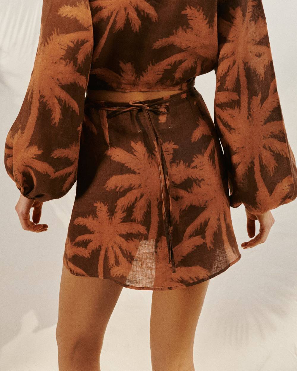 Manebí Printed Linen Posadas Skirt - Cocoa And Orange Rust Maxi Palm Ultimi due giorni
