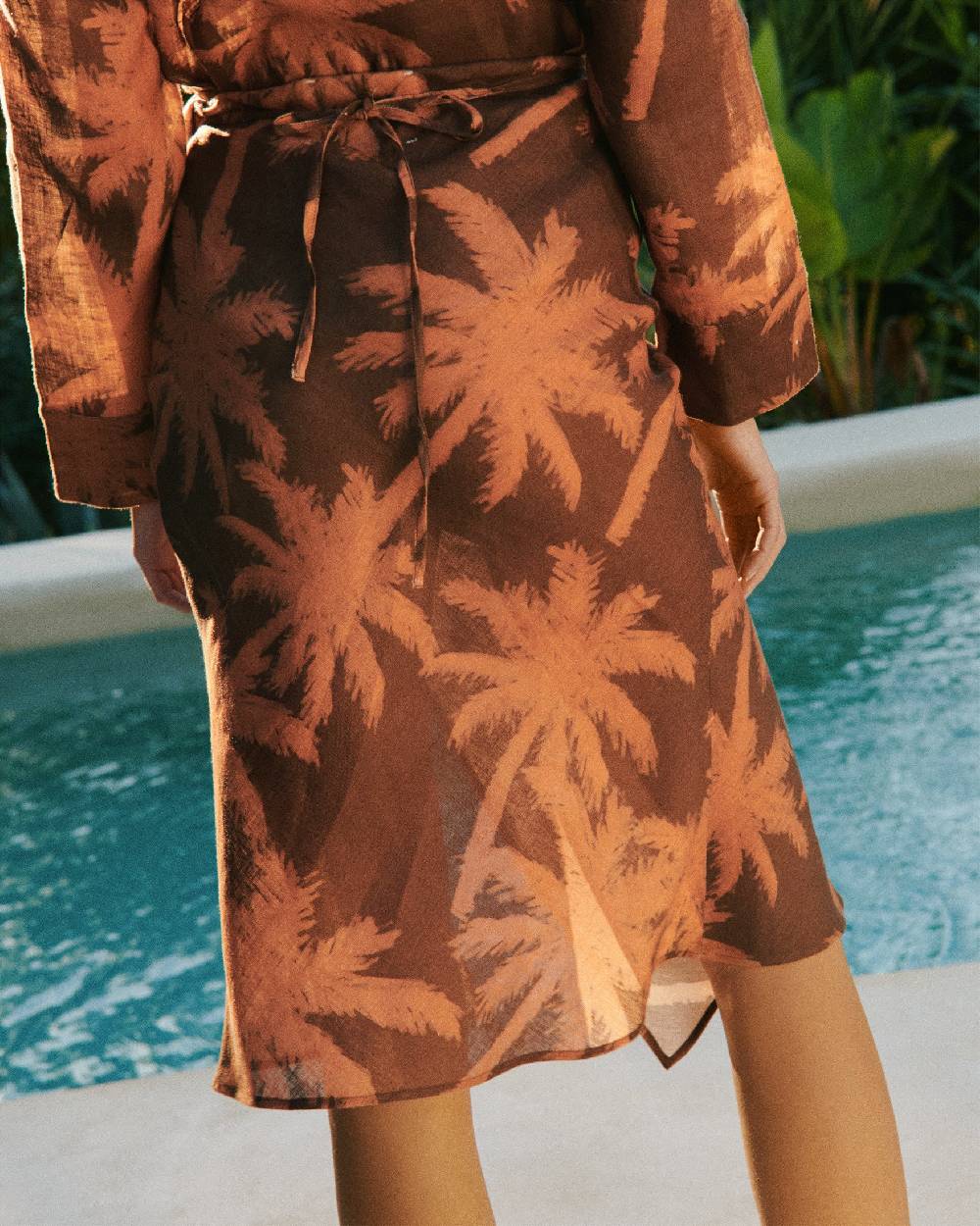Manebí Printed Linen Merida Skirt - Cocoa \u0026 Orange Rust Maxi Palm Ultimo giorno