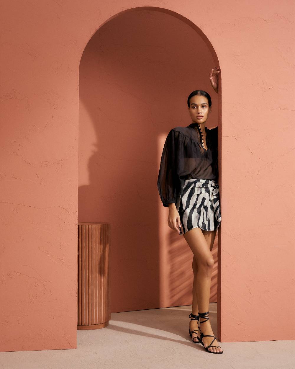 Manebí Printed Cotton Silk Voile|Fortaleza Skirt - Wraparound Design with Knot Black Off White Maxi Zebra Only for today