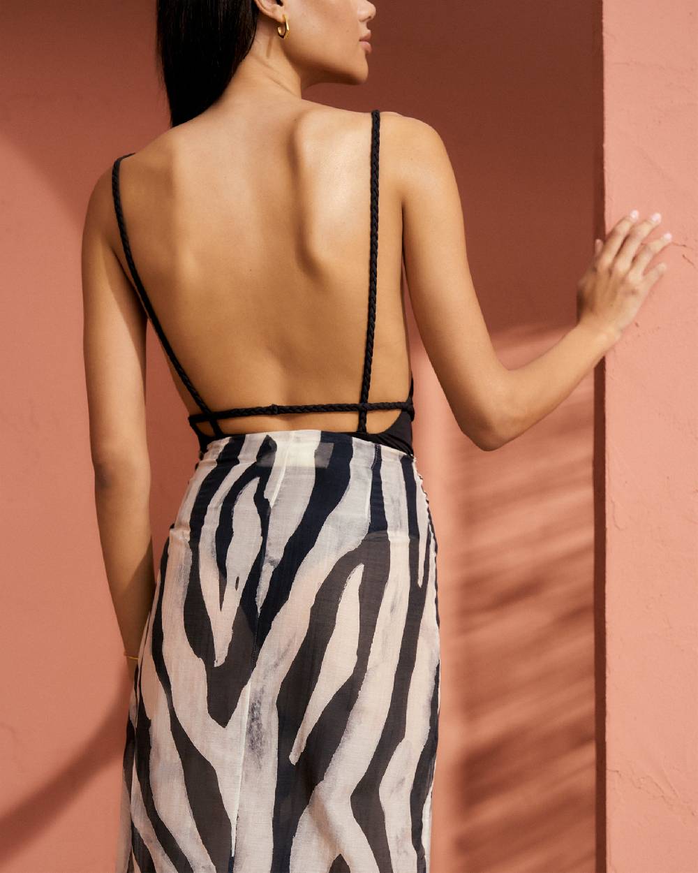 Manebí Printed Cotton Silk Voile|Lencois Skirt - Wraparound Design with Knot Black Off White Maxi Zebra Offerta speciale della fabbrica