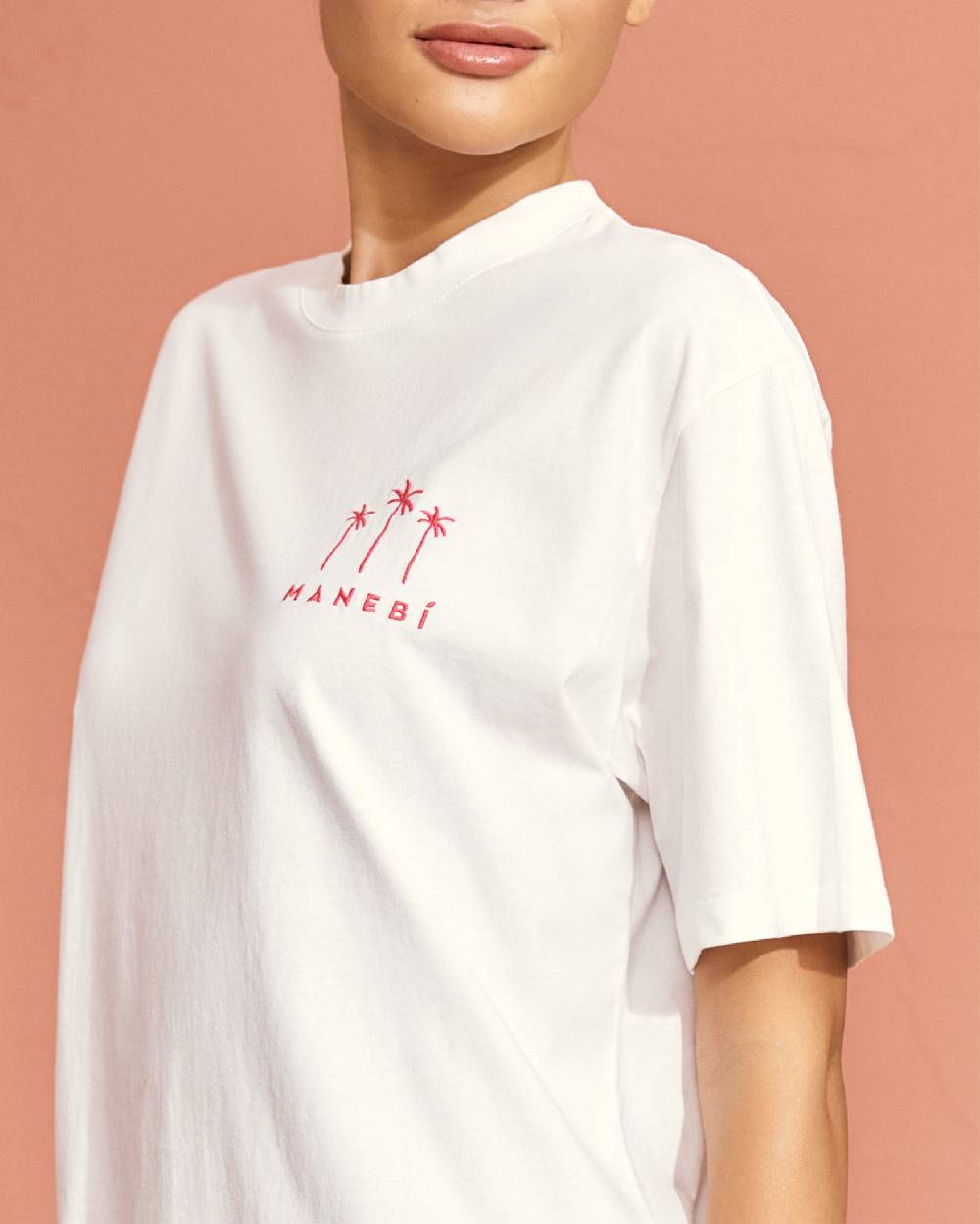 Manebí Jersey L. A. T-Shirt - Embroidered Off White \u0026 Pink Palms Logo Embroidery Solo un giorno rimasto