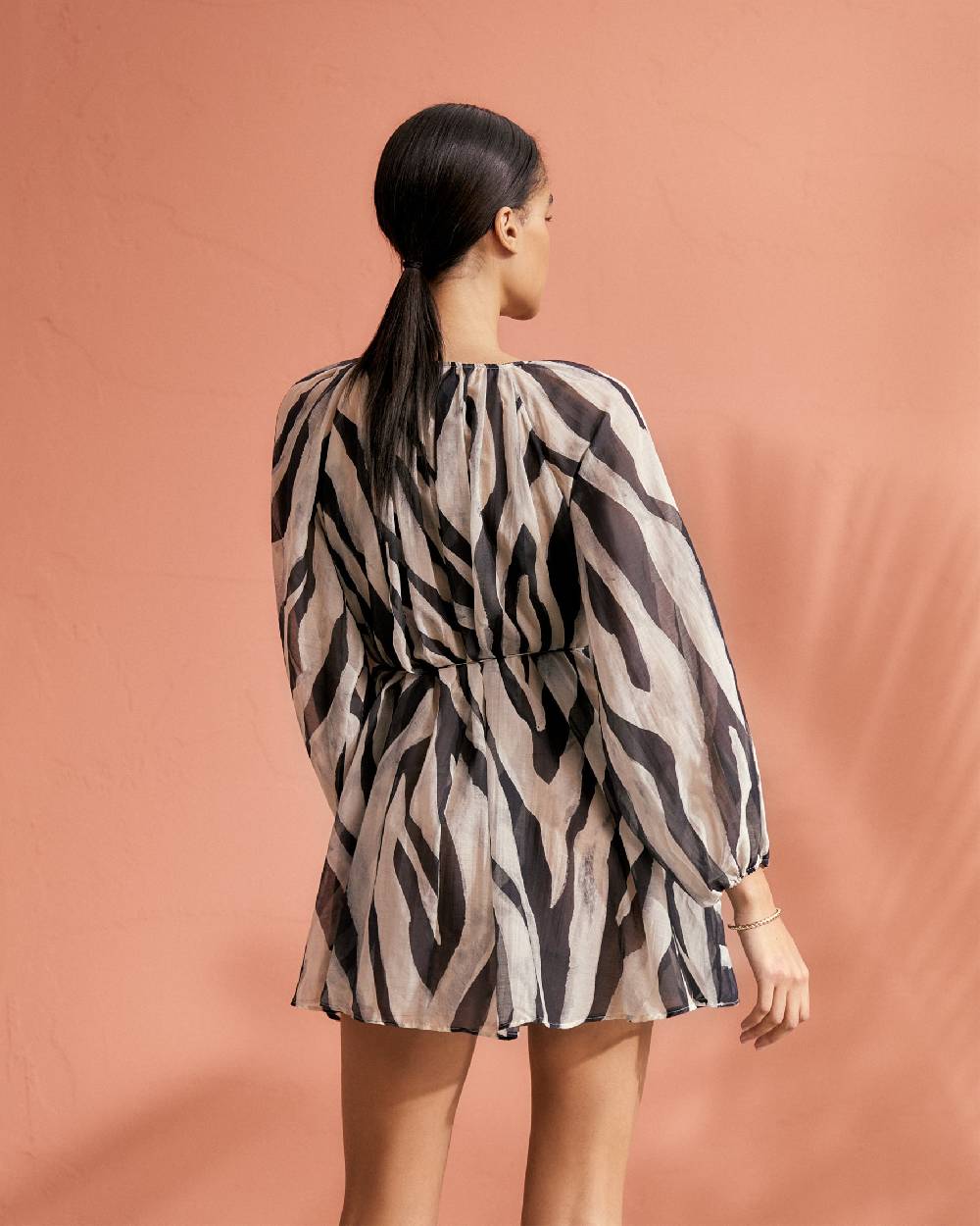 Manebí Printed Cotton Silk Voile|Minorca Dress - Slim Waist Tie Belt Black Off White Maxi Zebra 2025