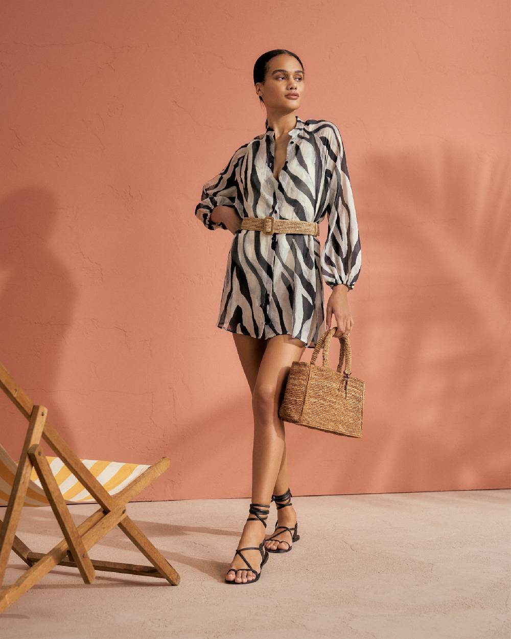 Manebí Printed Cotton Silk Voile|Ibiza Dress - Hand Braided Cord Black Off White Maxi Zebra Italy