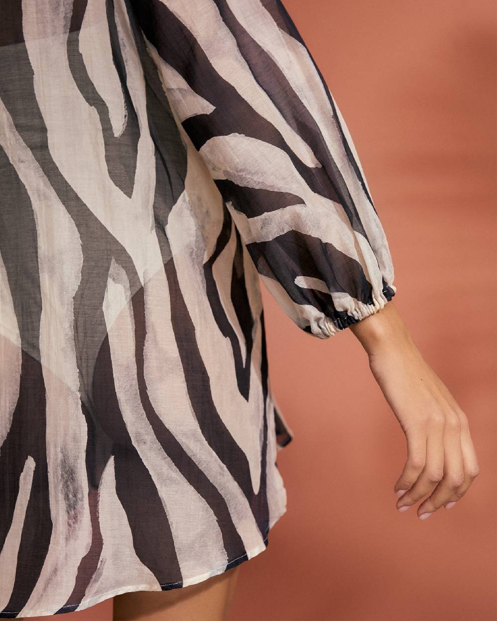 Manebí Printed Cotton Silk Voile|Ibiza Dress - Hand Braided Cord Black Off White Maxi Zebra Italy