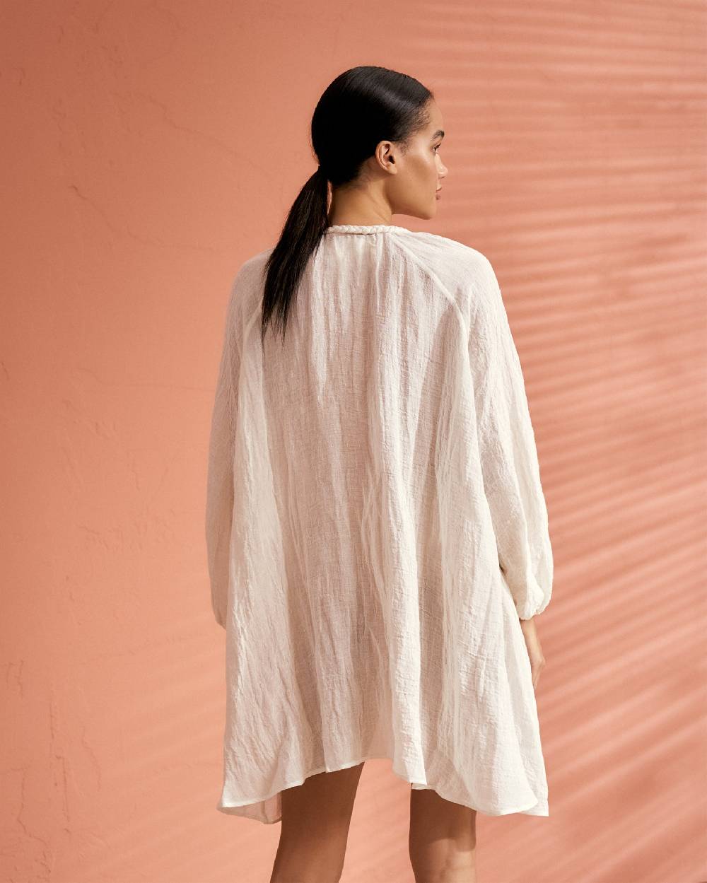 Manebí Linen Gauze Ibiza Dress - Hand Braided Cord White Italia