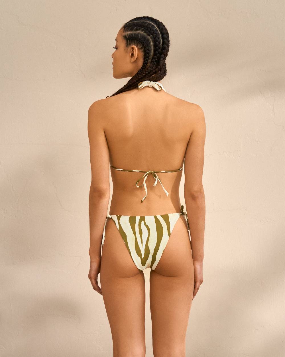 Manebí Knot Triangle Bikini - Soft Touch Kaki Green Ivory Zebra Consegna Veloce