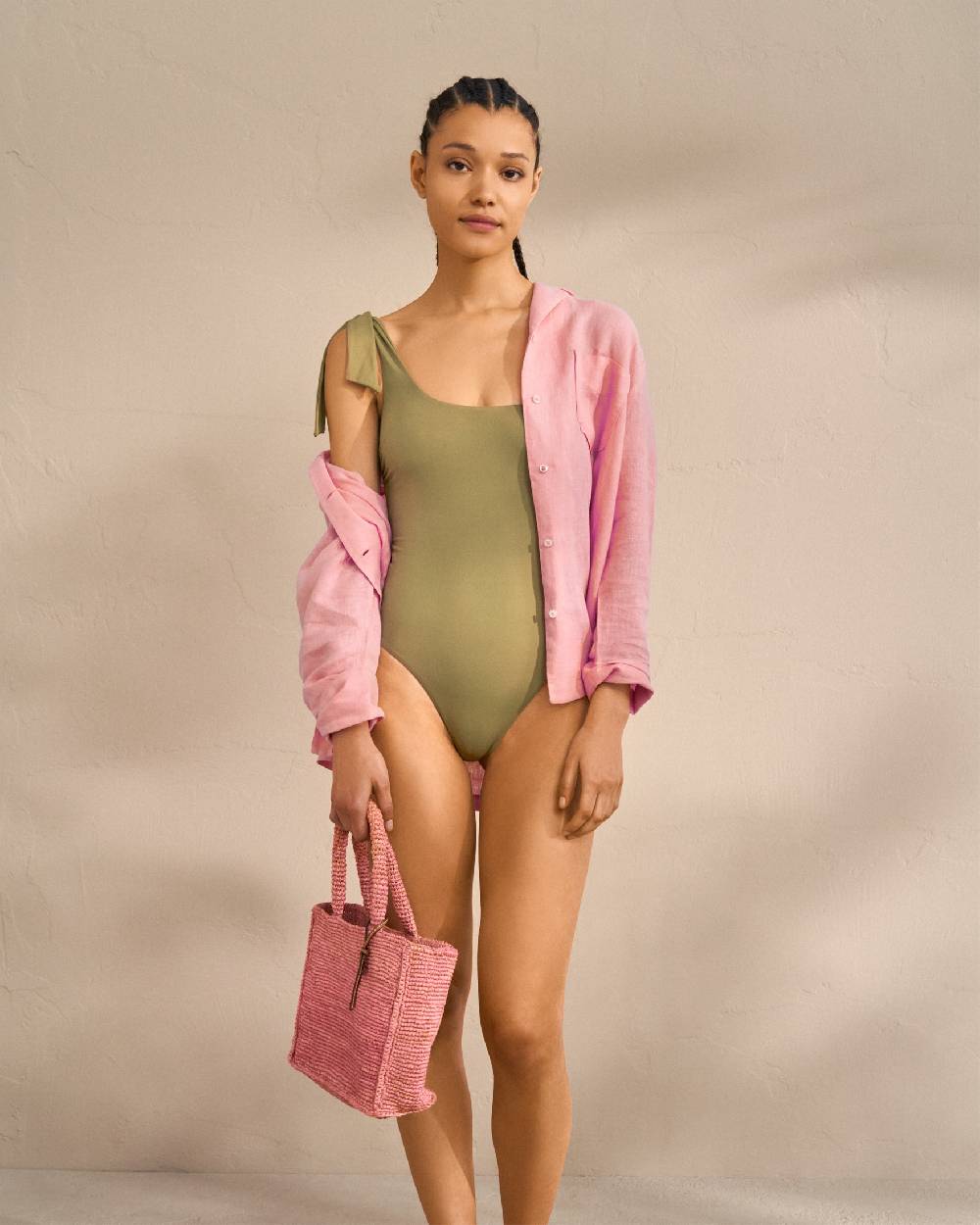 Manebí Tie-Up One|Shoulder One Piece - Kaki Green Outlet