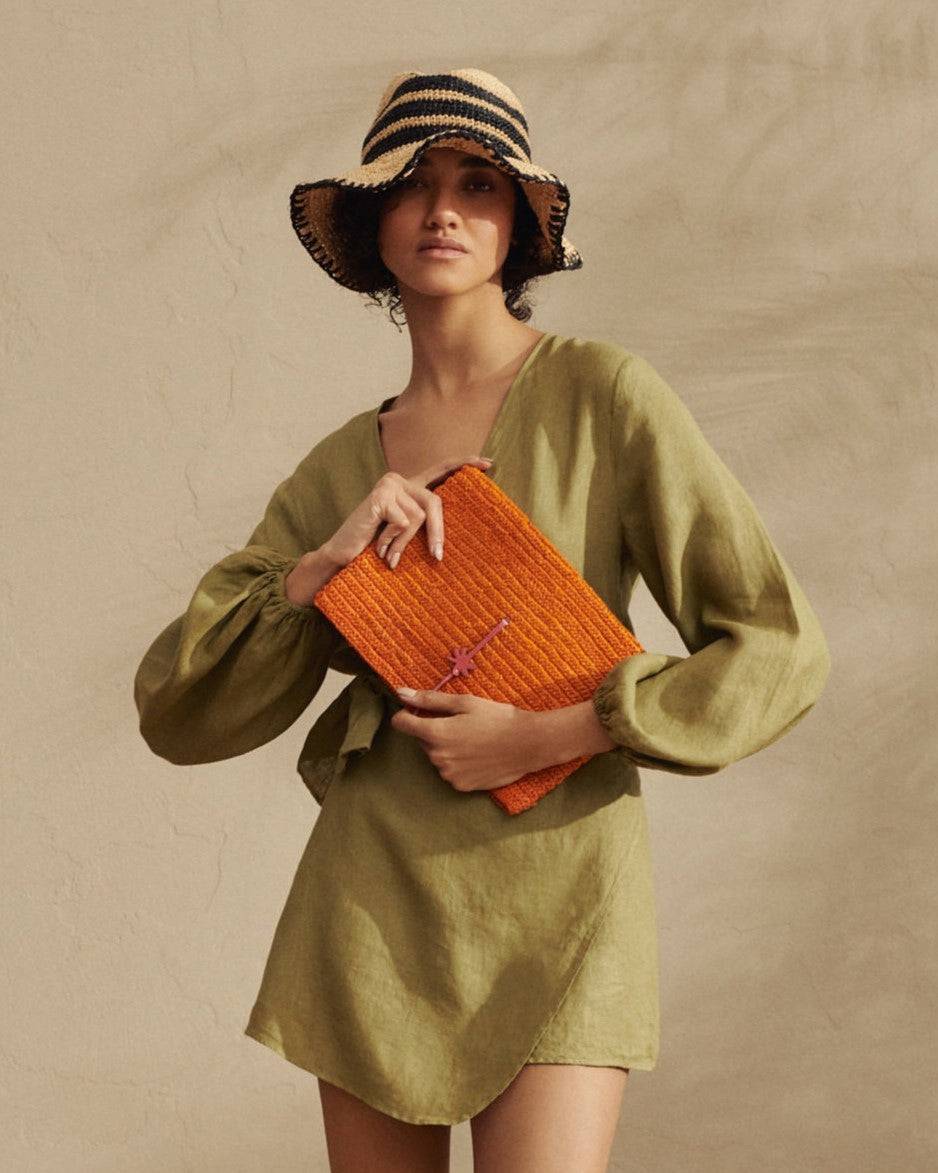 Manebí Raffia Panama Hat - Hamptons Striped Moda
