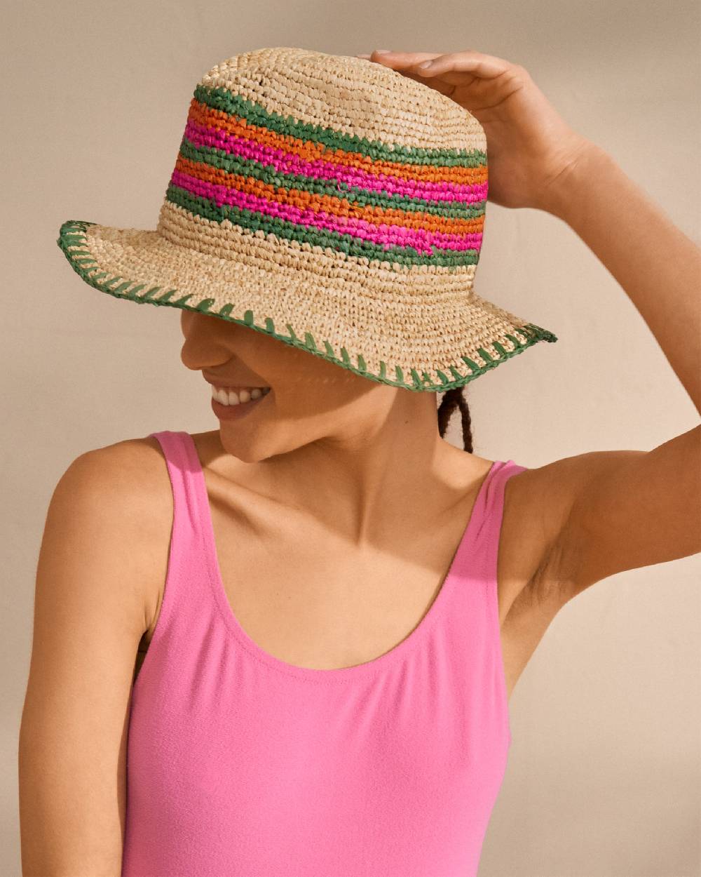 Manebí Raffia Panama Hat - Striped Striped Spedizione gratuita
