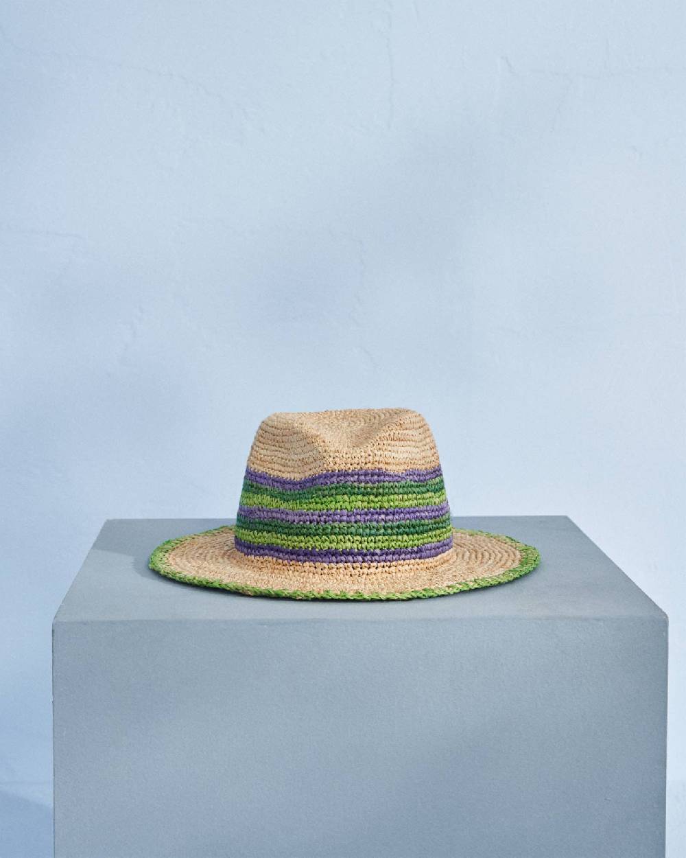 Manebí Raffia Panama Hat - Striped Tan, Summer Purple and Vitamin Green Sconto di tempo limitato