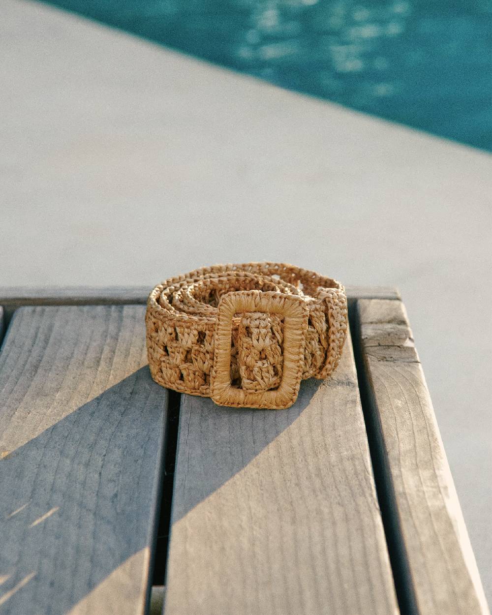 Manebí Natural Raffia Belt Weaving - Hamptons Square Buckle Tan Offerta speciale